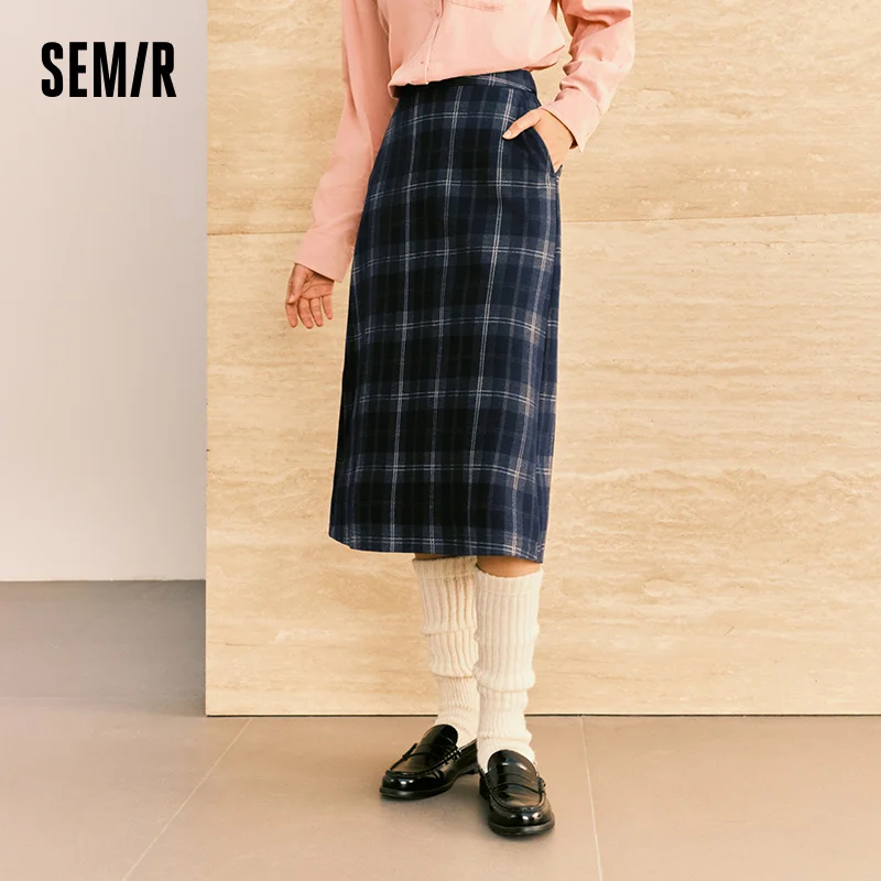 Semir Women Skirt Plaid Faux Wool Long Split A Line Vintage Smart Casual Winter Midi Skirt Urban Workwear Style 2026