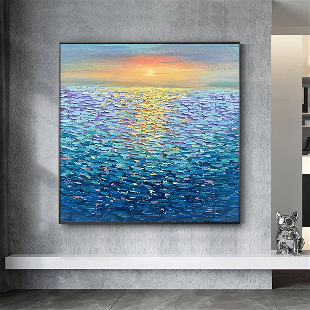 Large Handmade Abstract 3D Waves Oil Painting, Canvas Wall Art for Living Room Decoration, Sea Decor, Wall Paintings, Unframed