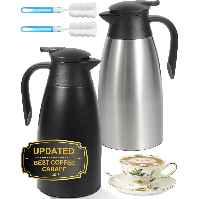 70Oz Thermal Coffee Carafe for keeping hot, 2 PCS Updated Carafe for hot liquid, Insulated Coffee Carafe Stainless Steel