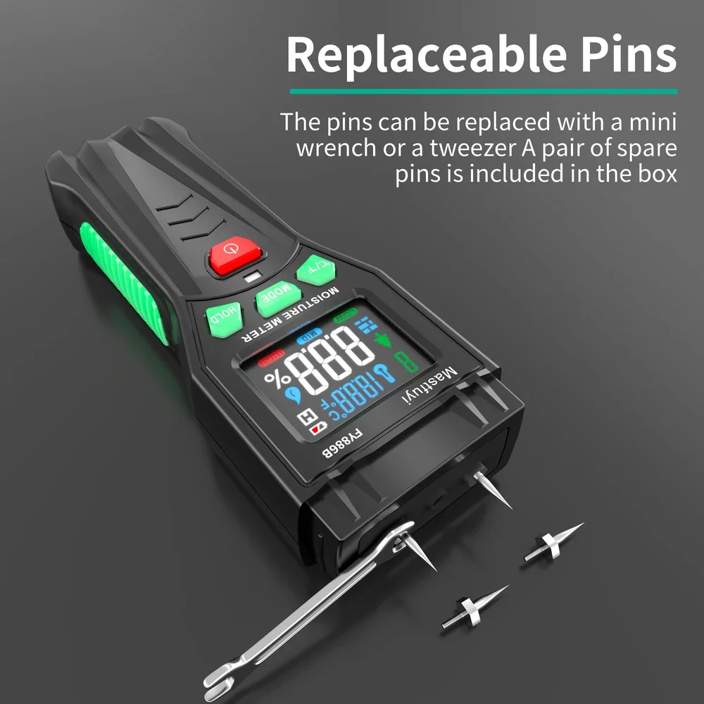 MASTFUYI Professional Moisture Meter with LCD Screen for Timber and Building Materials with Ambient Temperature Measurement