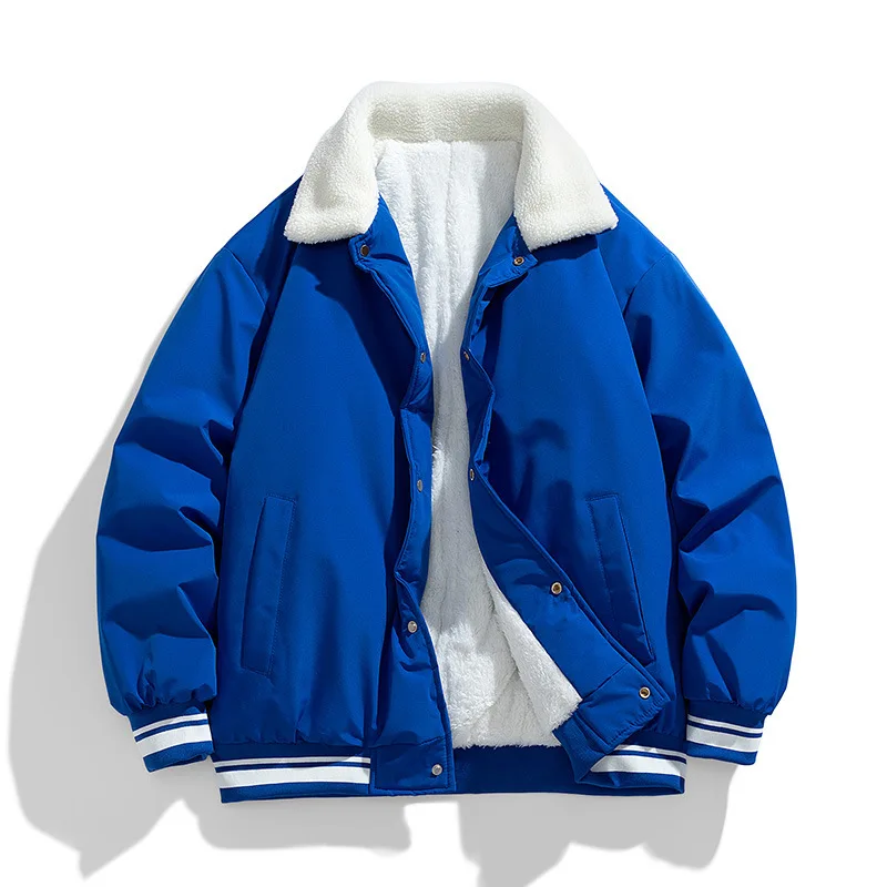 KIDWHXR Man Baseball Jacket Winter Korean Turn Down Collar Men Thicken Fleece Coat Outdoor Sport Loose Casual Male Outerwear