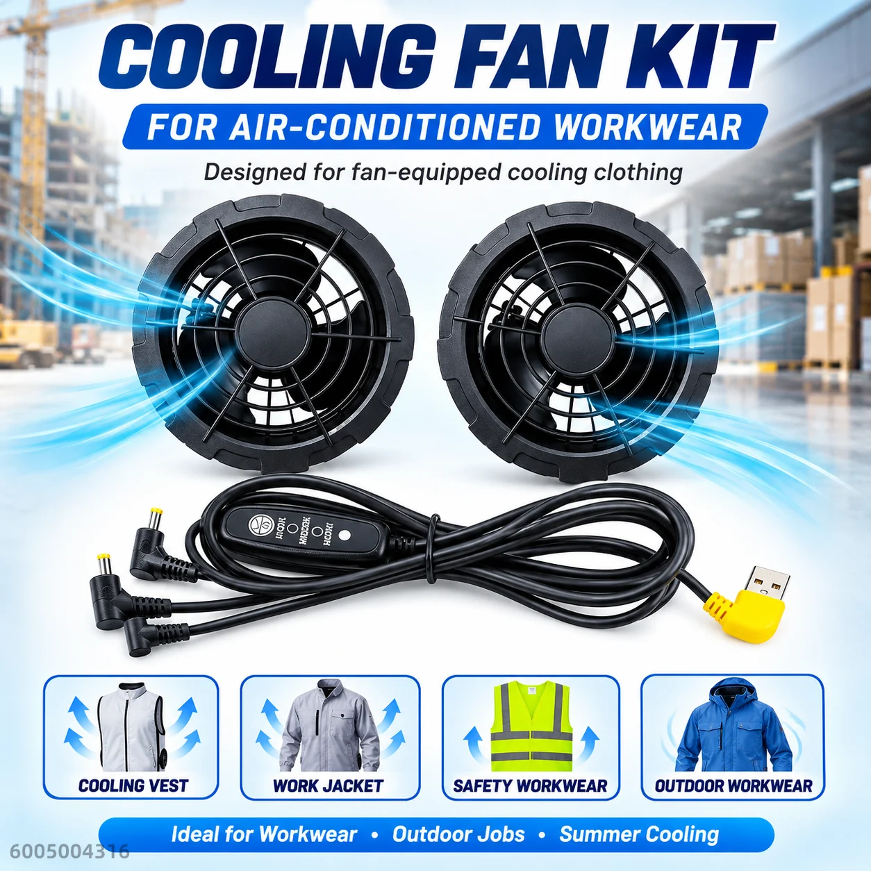 Kit de Ventilador de Refrigeración USB/DC para Ropa de Trabajo con Aire Acondicionado, 2/4 Ventiladores de Turbina con Controlador de Velocidad para Chaleco Refrigerante, Chaqueta, Trabajo al Aire Libre