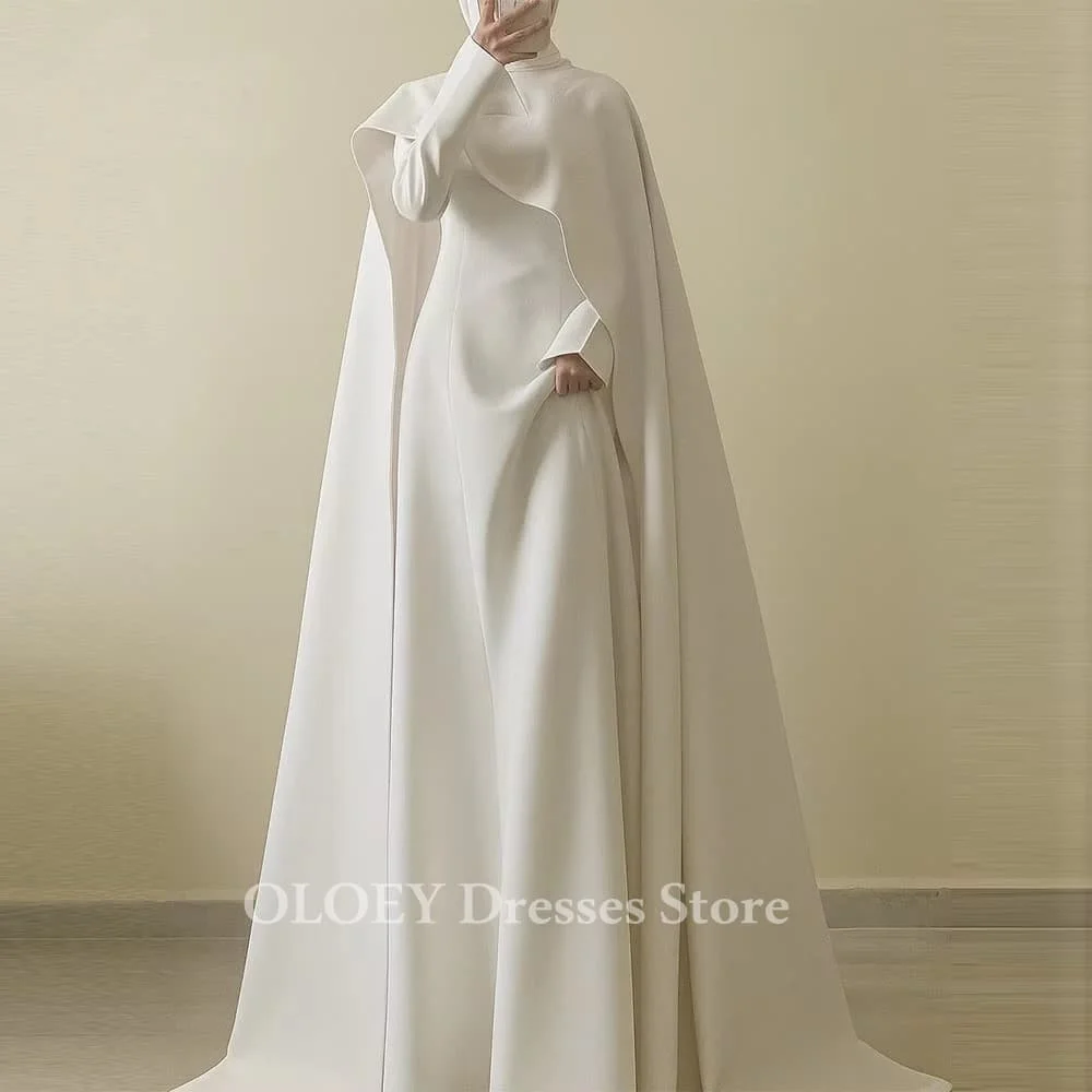 OLOEY 2026 Simple Wedding Dresses A Line Woman Formal Satin Shawl Muslim Bride Gowns Long Sleeve Customized Vestidos De Novia