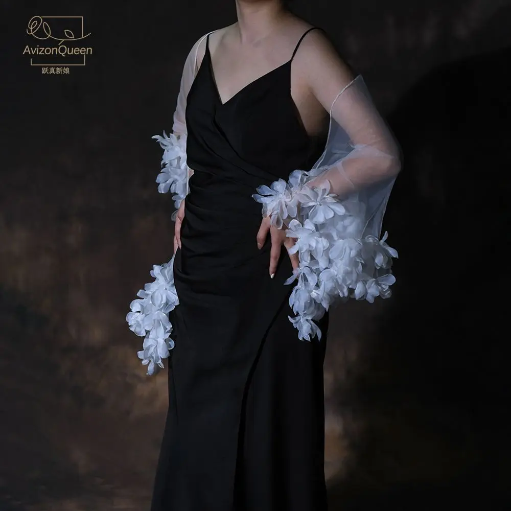 French three-dimensional flower bridal shawl wedding dress photo photo to cover the arms and look thin