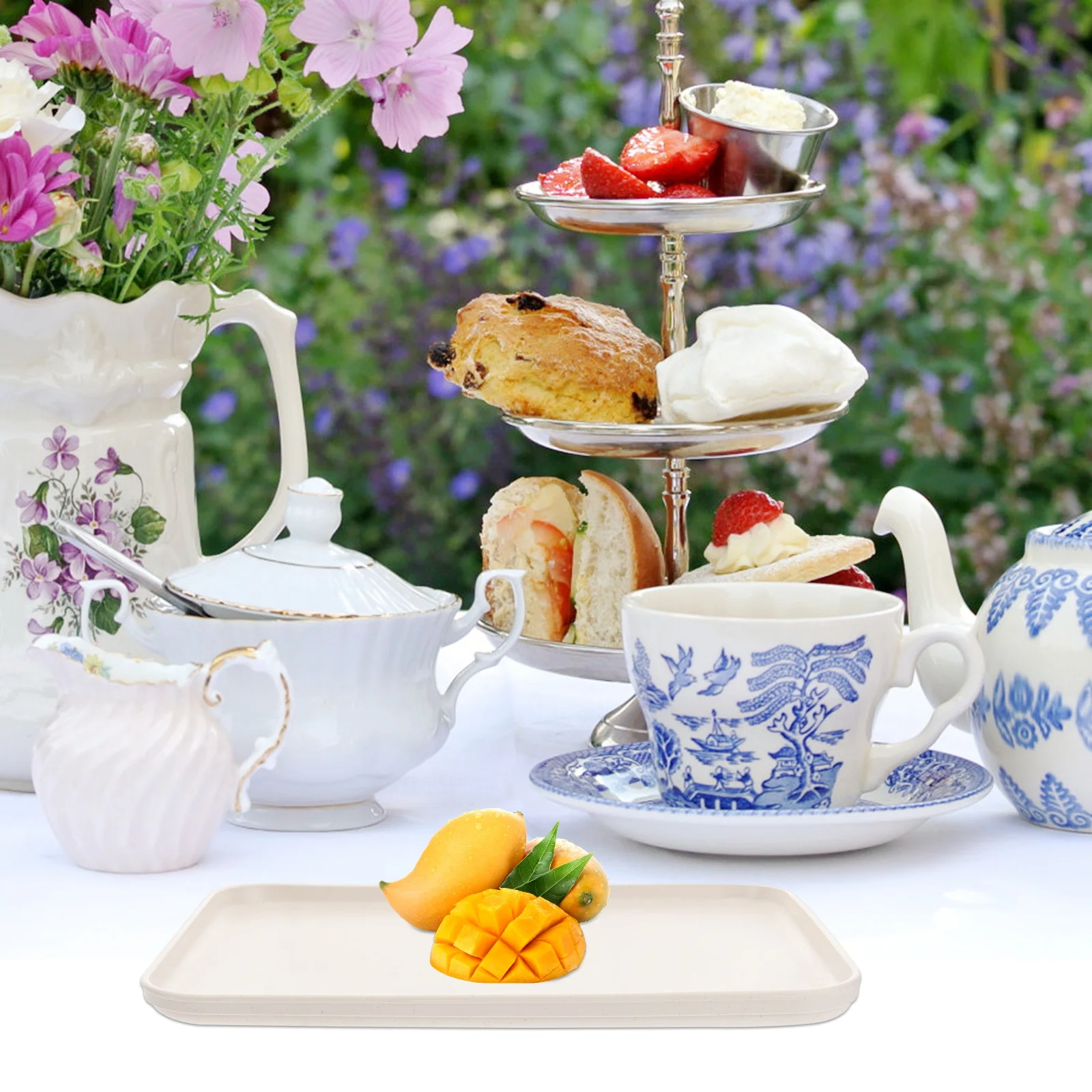 2Pcs Premium PP Rectangular Serving Platters Simple Design Easy to Clean Reusable Fruit Dessert Trays Service Plates