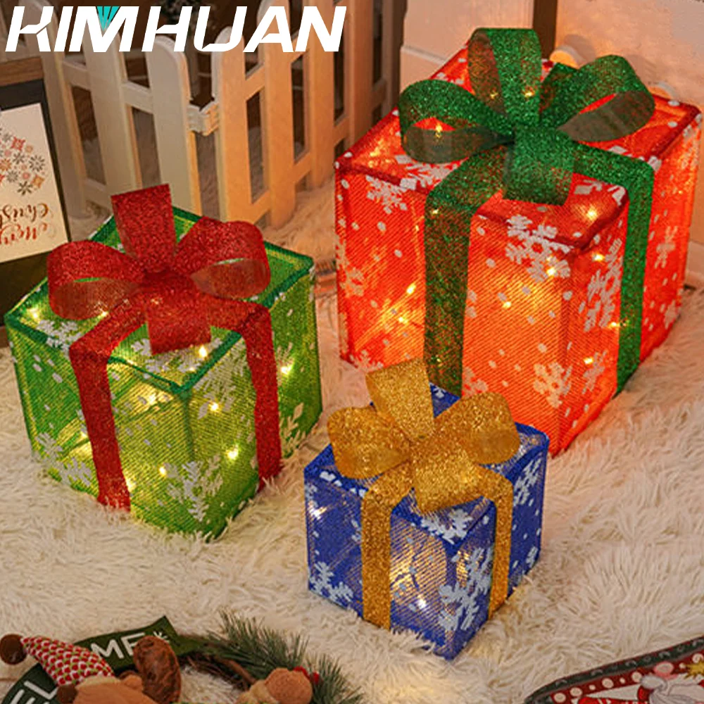 Christmas Three-Piece Gift Box Light Festive Home Decorative Light LED Atmosphere Light Outdoor Atmosphere Handmade Light