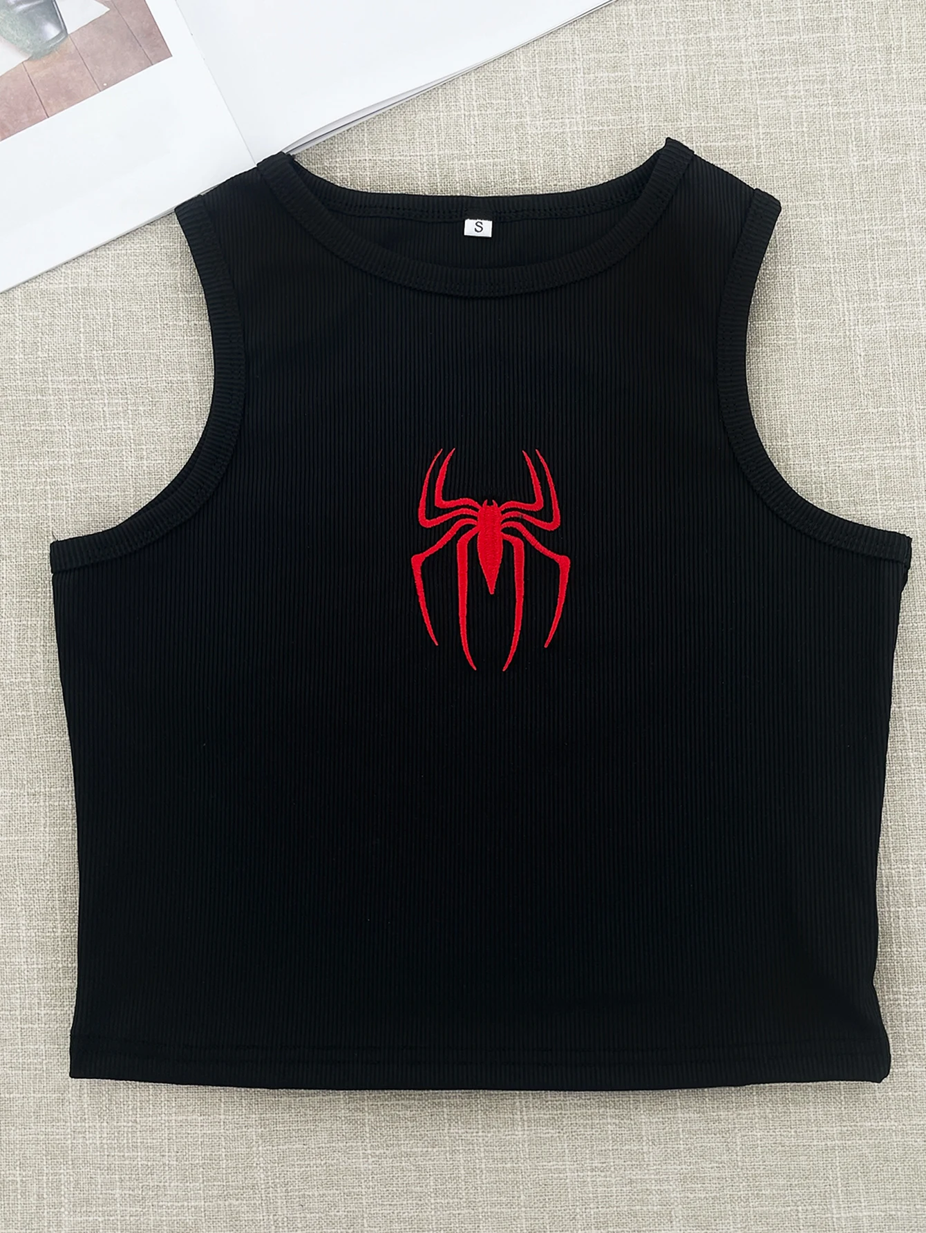 Y2K Woman Clothing Spider Graphic Printing 2024 Black Sexy Sleeveless Crop Top Summer Casual Women Clothes Harajuku Tank Tops