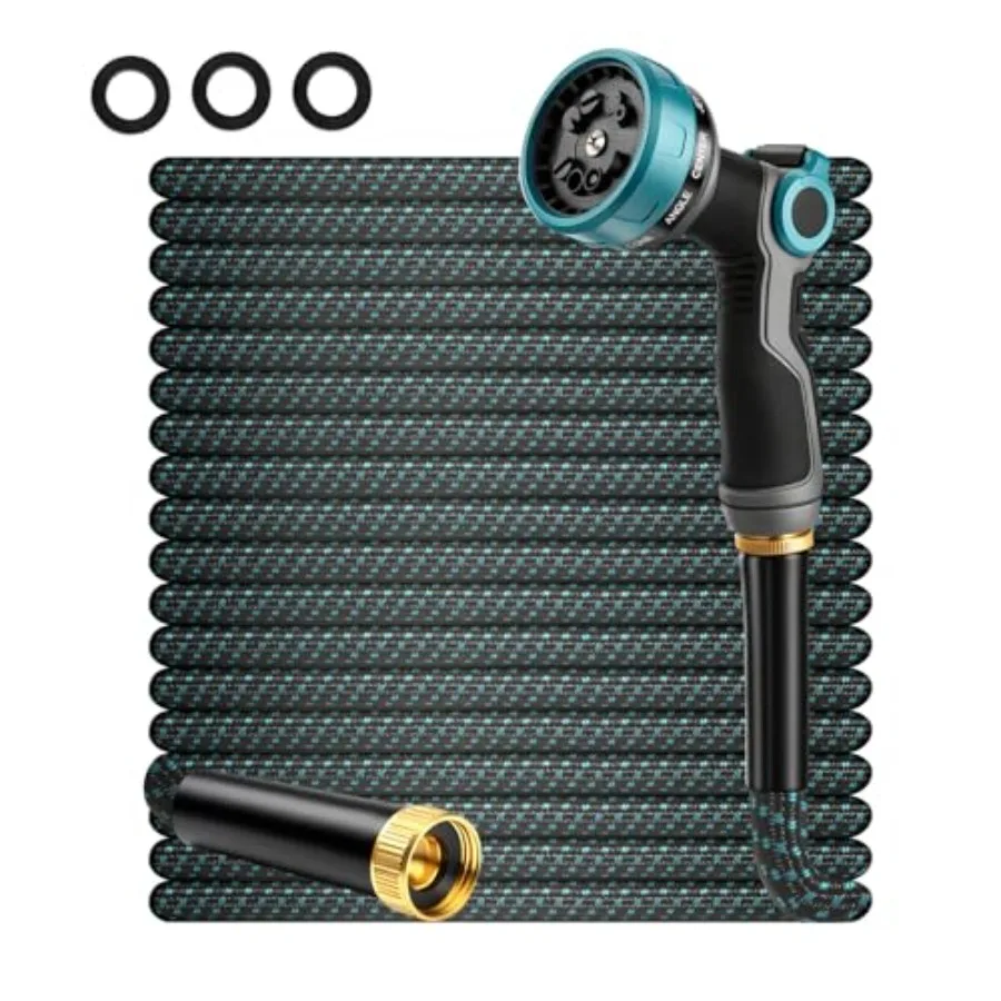 

Садовый шланг 50 футов, неразжимляемый, легкий, без заломов, с насадкой-распылителем на 10 режимов, латунные соединители 3/4 дюйма, герметичный, класс А