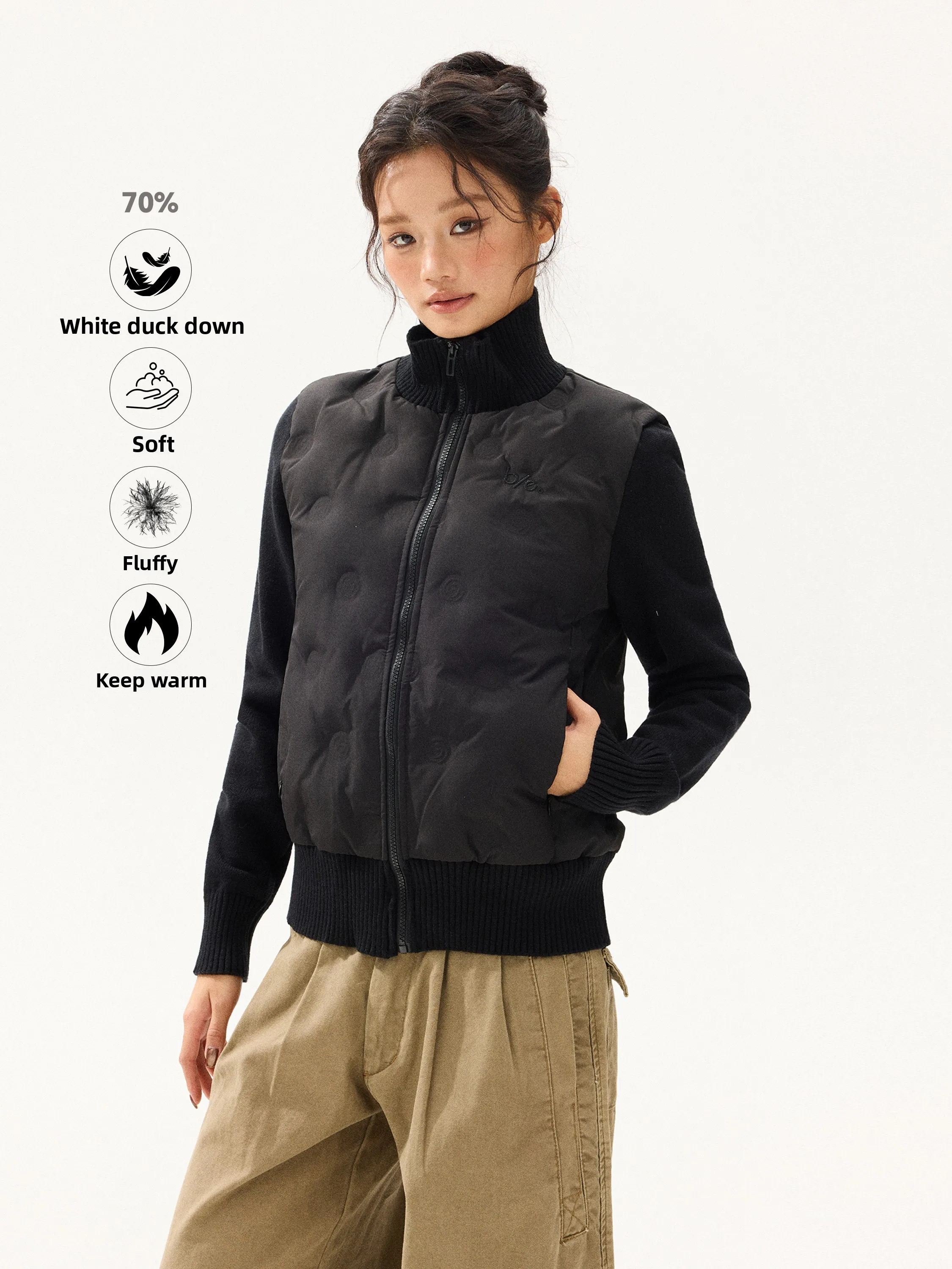 

American Sle Lightweight Knitted Patchwork Du down Jaet Women's Slim Fit Stand Collar Outerwear by Free Sonata