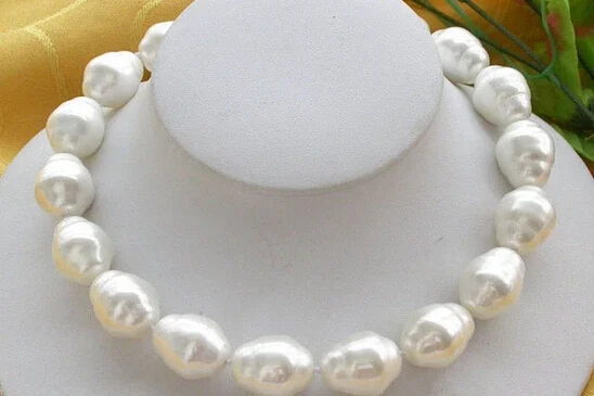 REAL 20MM AAA SOUTH SEA WHITE BAROQUE SHELL PEARL NECKLACE 17''