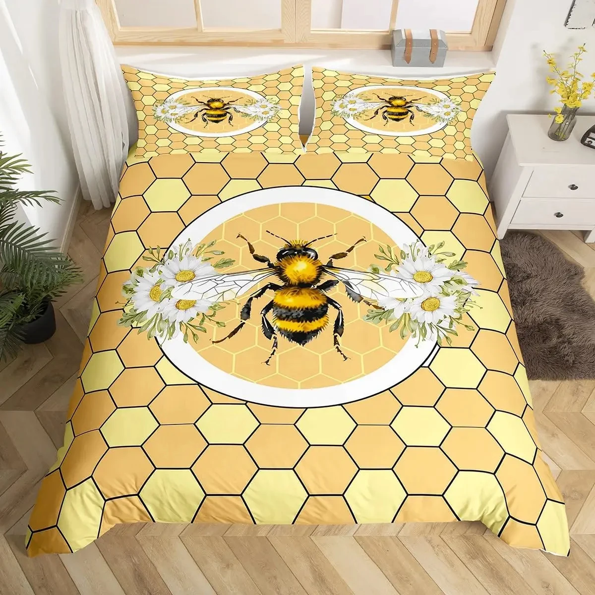 copripiumino-a-tema-ape-carina-set-biancheria-da-letto-matrimoniale-una-piazza-e-mezza-per-la-primavera-copripiumino-geometrico-a-nido-d'ape-esagonale-set-letto-animali-selvatici