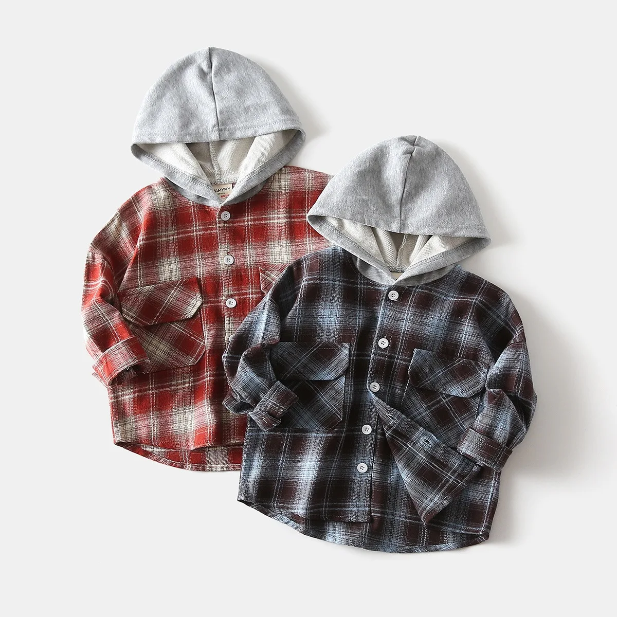 Toddler Boys Hoodies Plaid Kids Shirts Long Sleeve Fall Winter Children's Clothes