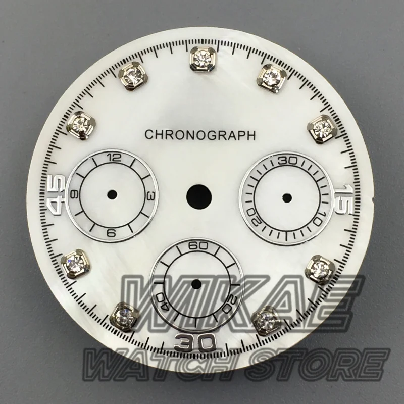 30mm VK63 Sterile White MotherPeal Watch Dial Dark Blue Watch Face Silver Gold Diamond Index For VK63 Movement Replacement Parts