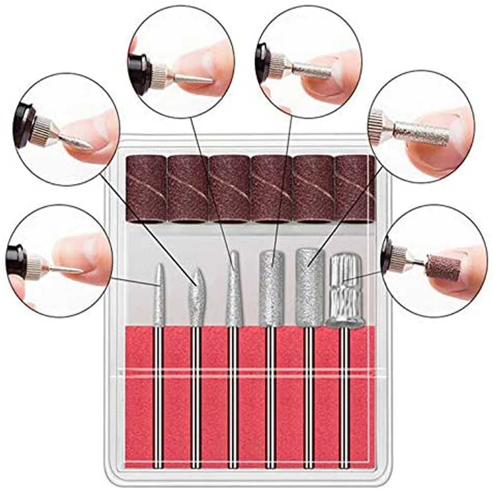 الكهربائية مسمار التدريبات عدة إزالة البولندية مانيكير باديكير 6 قطعة ملف الأظافر الرملي العصابات آلة مسمار الفن القلم جهاز