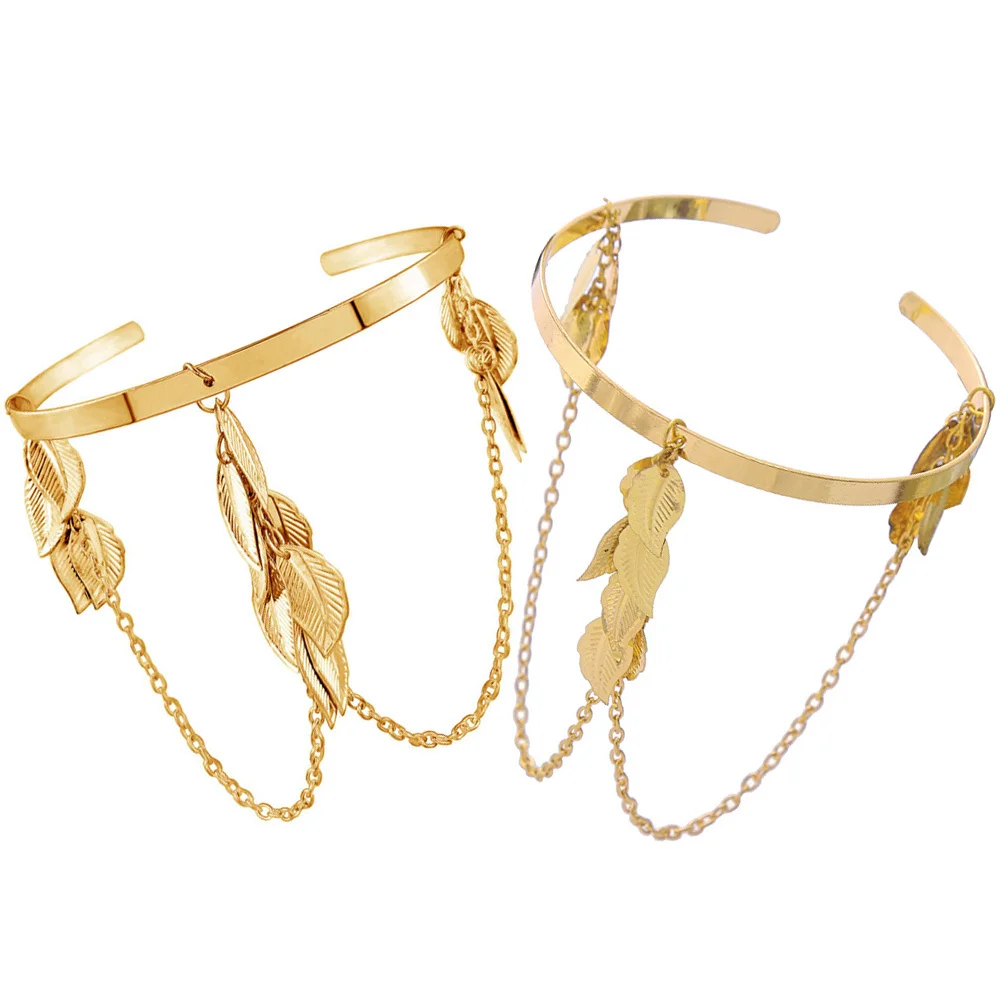 

2Pcs Ladies Arm Bracelet with Exquisite Leaves Pattern Adjustable Alloy Cuff for Women Fashion Arm Jewelry Gift for Mother