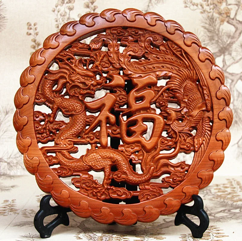 

Southeast Asia HOME SHOP Company Exorcise evil spirits Good luck FENG SHUI prosperity Dragon Phoenix Rosewood carving talisman