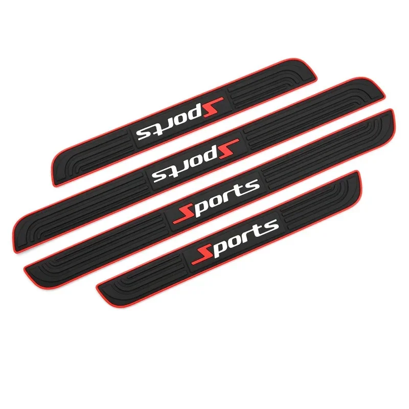 4PCS Rubber Car Threshold Bumper Strip SPORT Alphabetical Door Decorative Strip Anti-friction Scratch Car Exterior Accessories