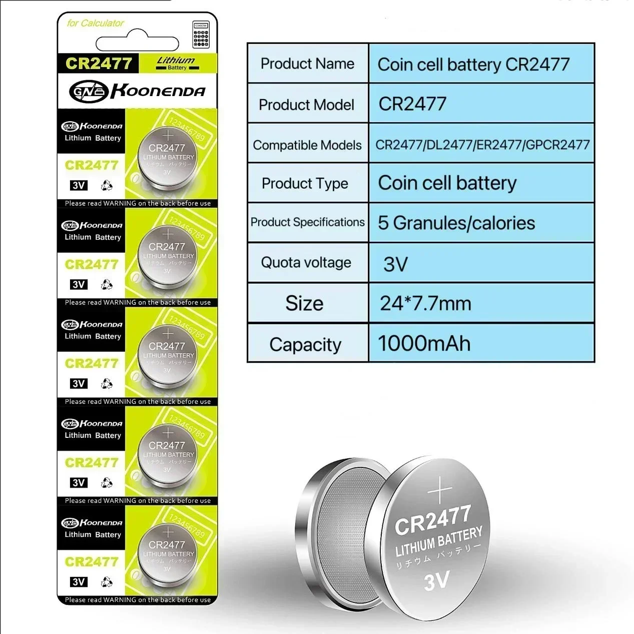 Batería De botón De límite para relé electrónico, amigable con el medio ambiente, Calculadora, Escala De Peso, CR2477, 3V, 2-20