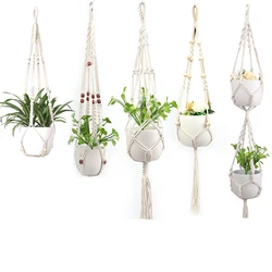 Gardening Green Plant Hanging Basket Cotton Rope Hanger Flower Pot Handmade Macrame Pot Pocket Wall Boho Courtyard Home Decor