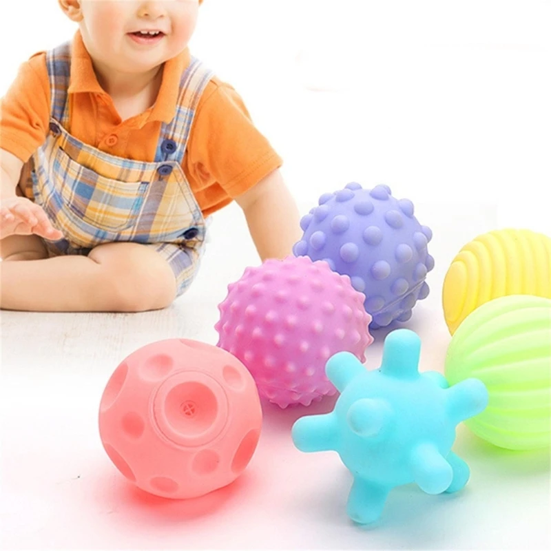 New 6Pcs Soft Sensory Balls Color Cognition Baby Fine Motor Skill Toy Embossed Ball Infant Teething Pain Relief