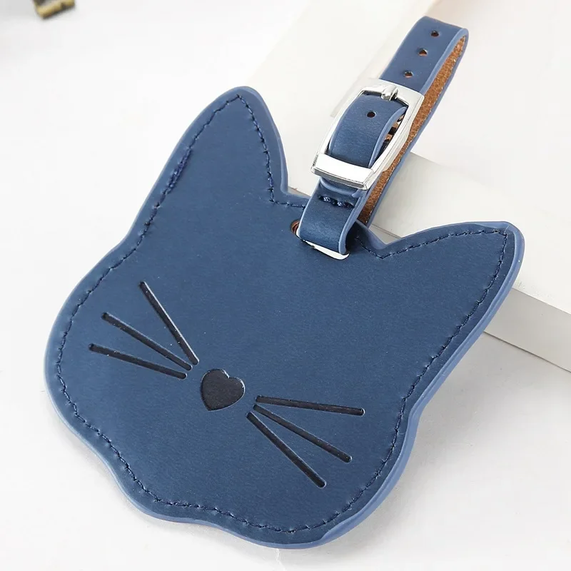 Cute Cartoon Cat Luggage Tag PU Leather Suitcase ID Name Address Holder Baggage Boarding Tag Portable Label Travel Accessories