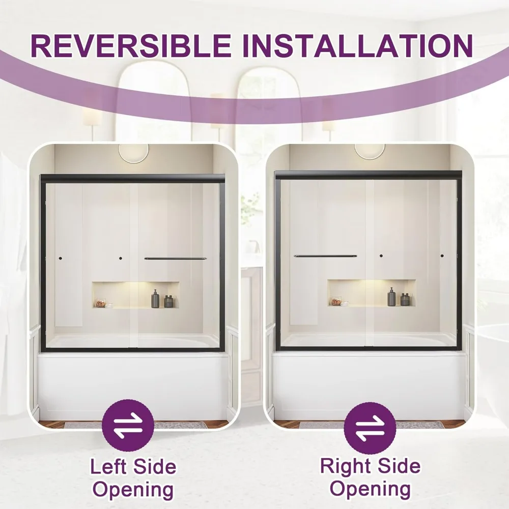 أبواب دش منزلقة مزدوجة بعرض 56-60 بوصة × ارتفاع 58 بوصة مع زجاج مقسى 6 مم وإطار من الفولاذ المقاوم للصدأ #6