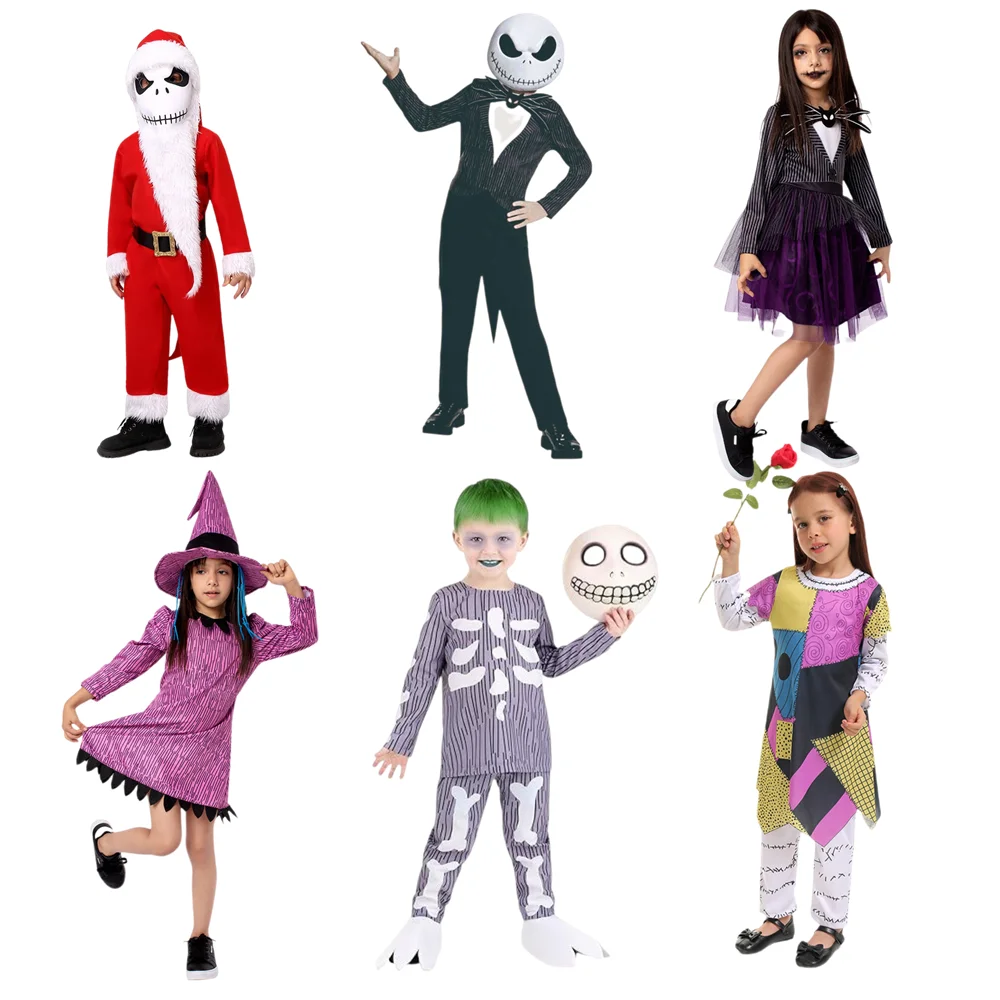 Christmas Eve Scar Jack Cosplay Costume Girl Tights Day of the Dead Dress Halloween Party Skeleton Jack Full Set Clothing