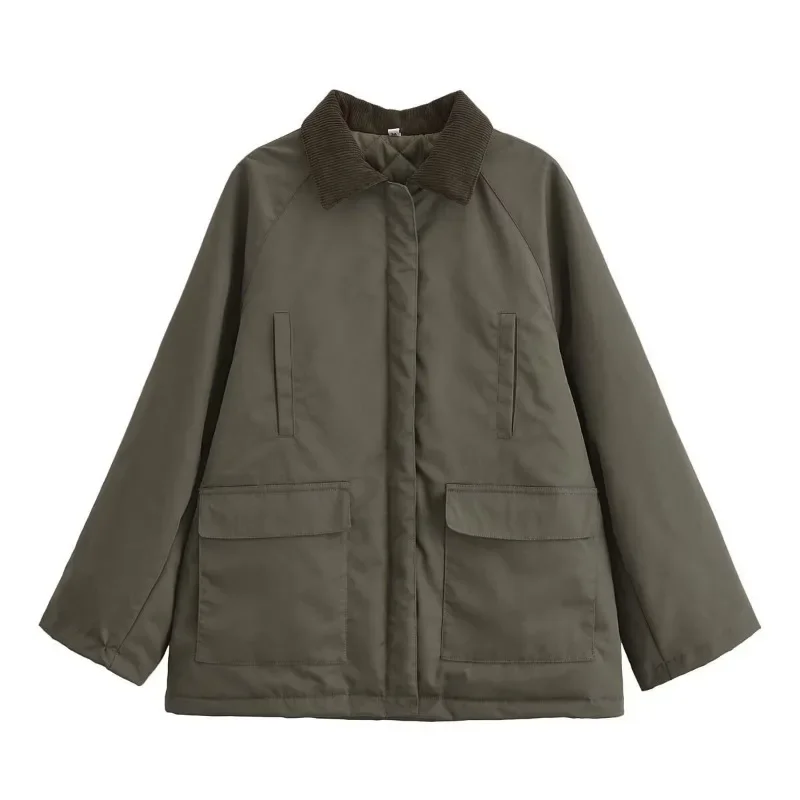 

Новинка, пальто, хлопковая куртка на молнии с лацканами и вырезом, верхняя одежда с длинными рукавами, женская модная свободная женская одежда на молнии