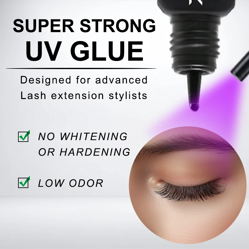 Colla UV nera per estensione ciglia professionale da 5 ml, tenuta extra forte, lunga durata, tempo di asciugatura rapida, adesivo premium, colla nera UV
