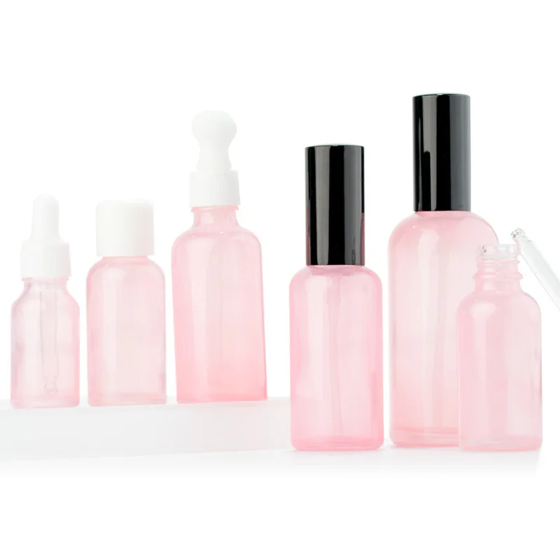 

‌Pink Glass Perfume Spray Bottle with Fine Mist Nozzle & Twist Cap - Refillable Essential Oil Dropper Pump Bottle for Lotions