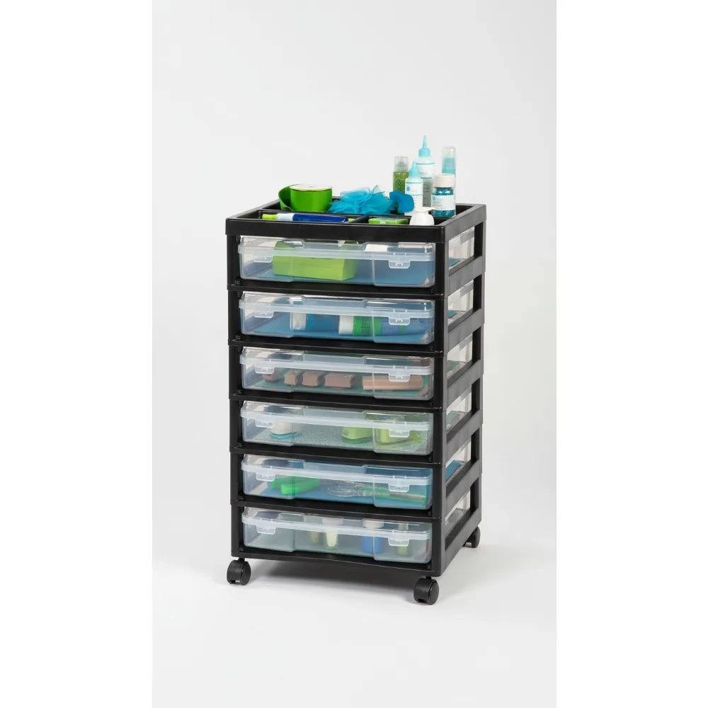 

6-уровневая тележка на колесиках для хранения бумаги для скрапбукинга, рукоделия и офисной организации с прозрачными чехлами и ручкой