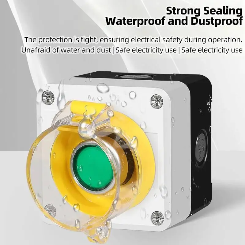 Button Switch Box DIY Knob Emergency Stop Self-Reset Anti-Misoperation Protective Cover Control Waterproof Start Stop Elevator