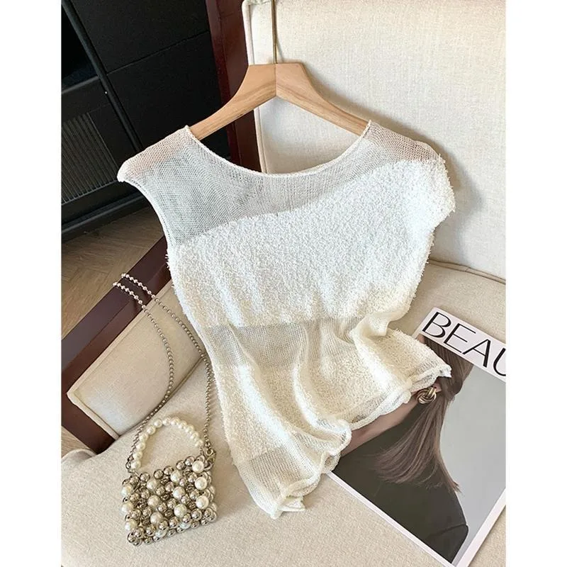 

Новинка 2024, женская летняя Свободная трикотажная майка без рукавов с сеткой из вискозы