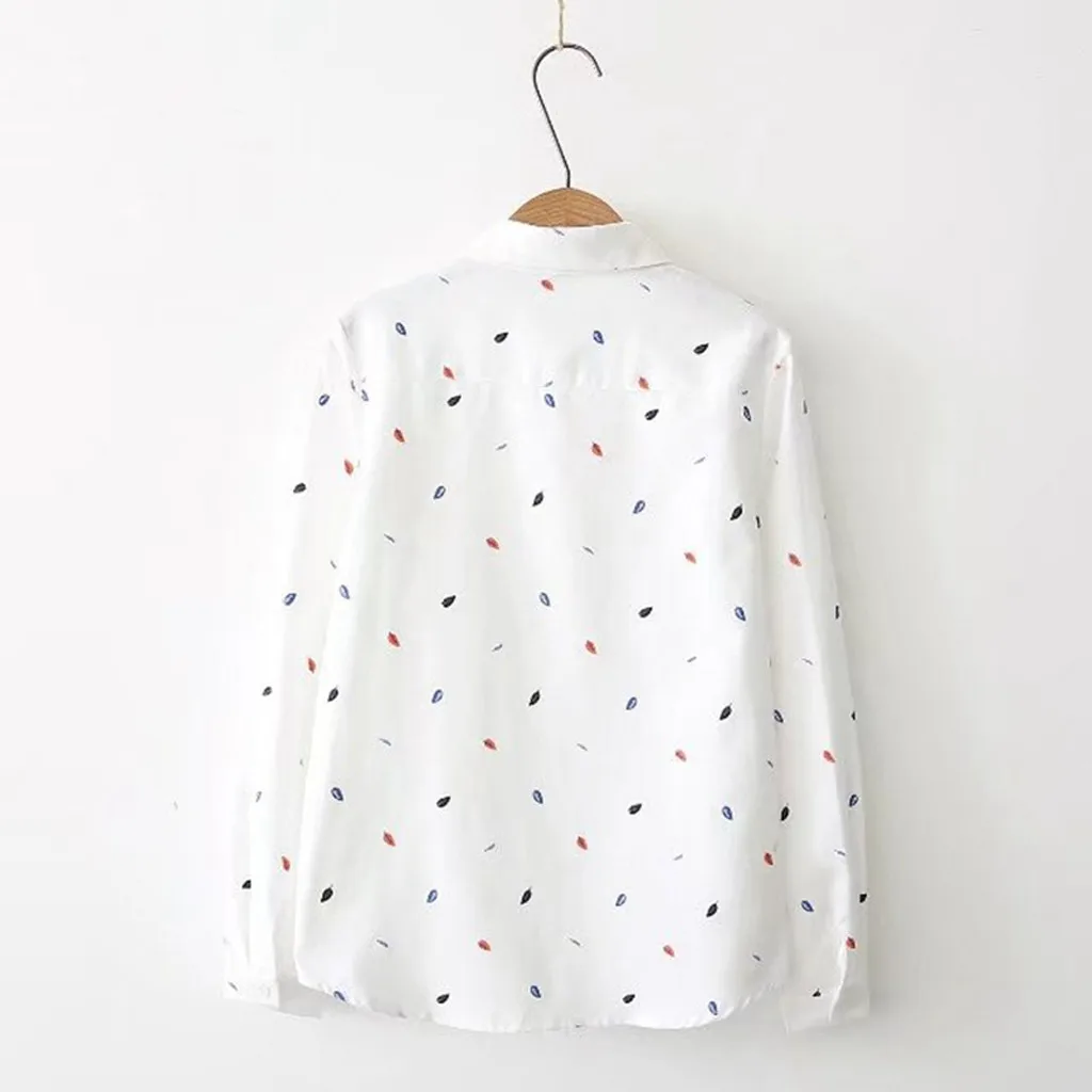 Women White Shirts 2024 Casual Leaf Print Womens Tops And Blouses Button Long Sleeve Korean Style Shirt Scamisas E Blusas