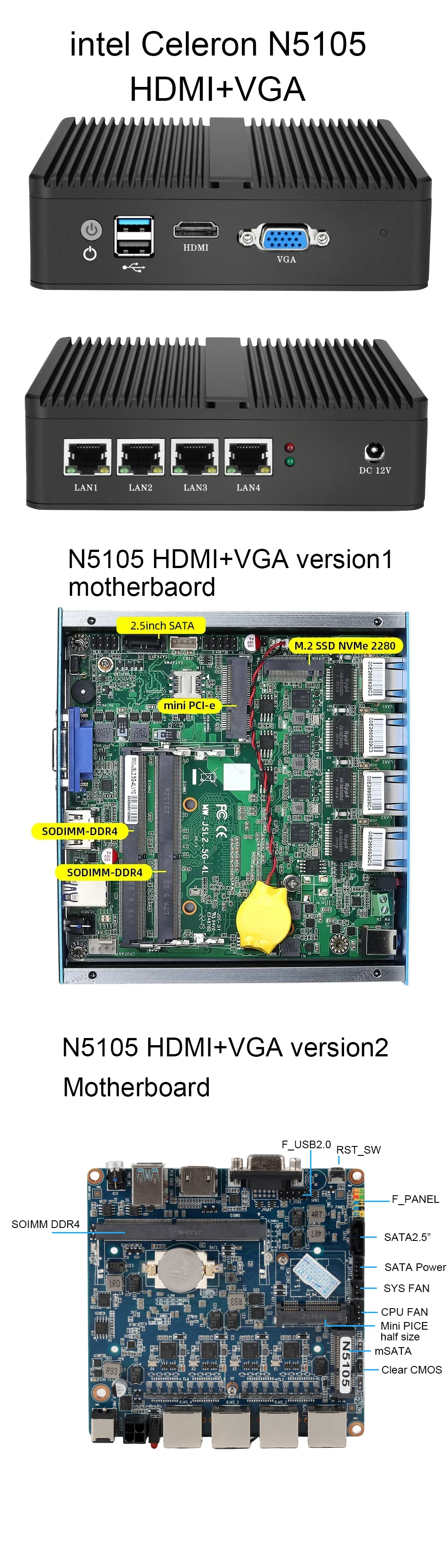 XCY Firewall Router Mini PC Celeron J1900 N150 N5105 J4125 4x 2.5G Ethernet Support Virtualization OpenWrt Pfsense OPNsense EXSI