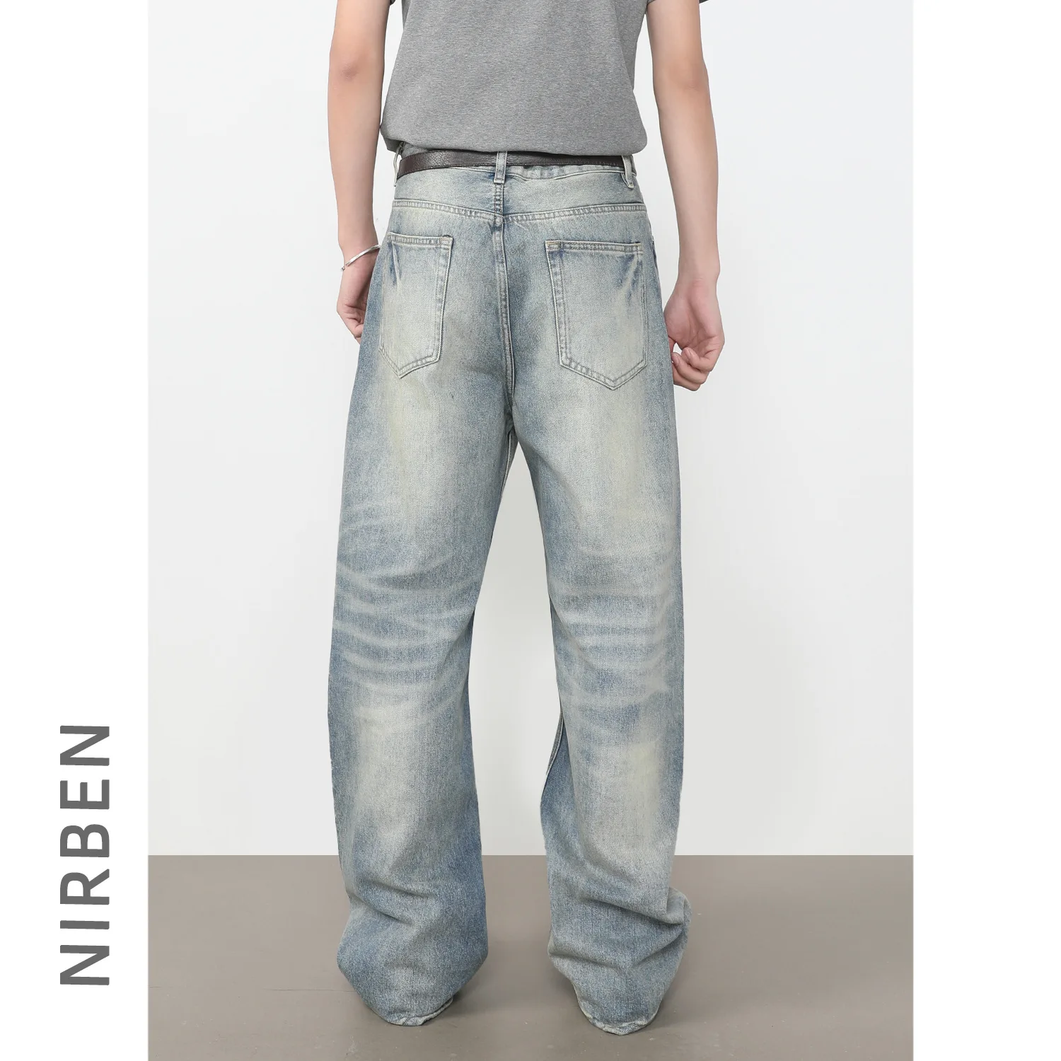 Denim American New Versatile Jeans Men's Retro Light Blue Wide-leg Loose Straight Floor-mopping Trousers