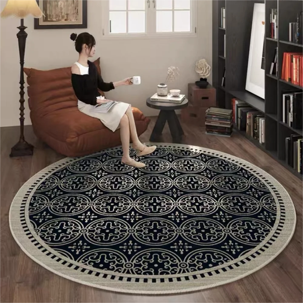 

VIKAMA Vintage Circular Pile Carpet Living Room With Large Area Carpet Bedroom Vanity Non-Slip Floor Mat Washable Lounge Carpet
