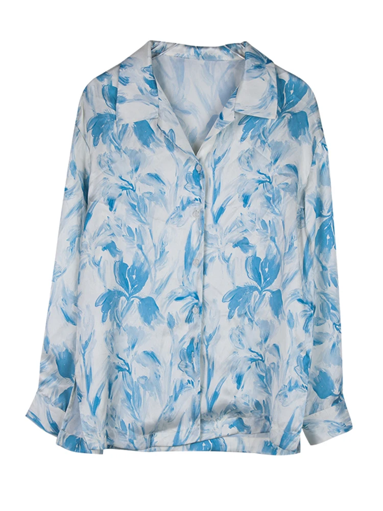 Loose Long Sleeve Shirt Yuan Ying Retro Oil Painting Print Hong Kong Style Spring Summer Design Sense Small Audience Top