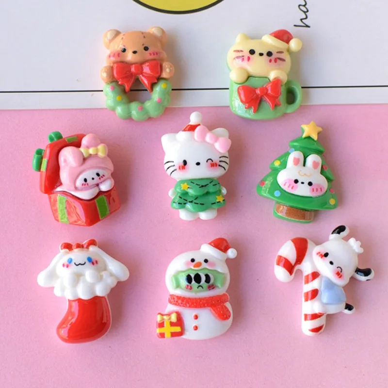 MINISO Christmas Themed Resin Sanrio Shoes Charms for Clog Sandals Hello Kitty Decoration Accessories With Santa Claus Designs