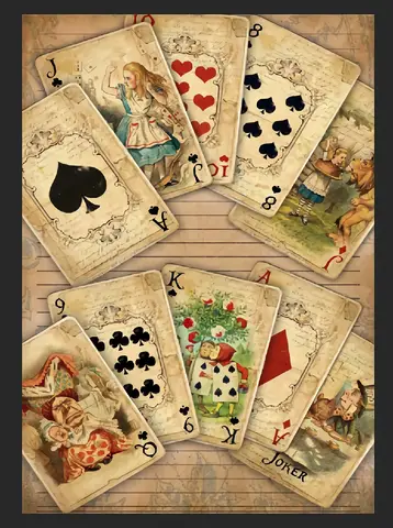 Tabliczka Metalowa Retro Alicja w Krainie Czarów Karty do Gry Prezent Ozdoba Domu Blaszana Vintage