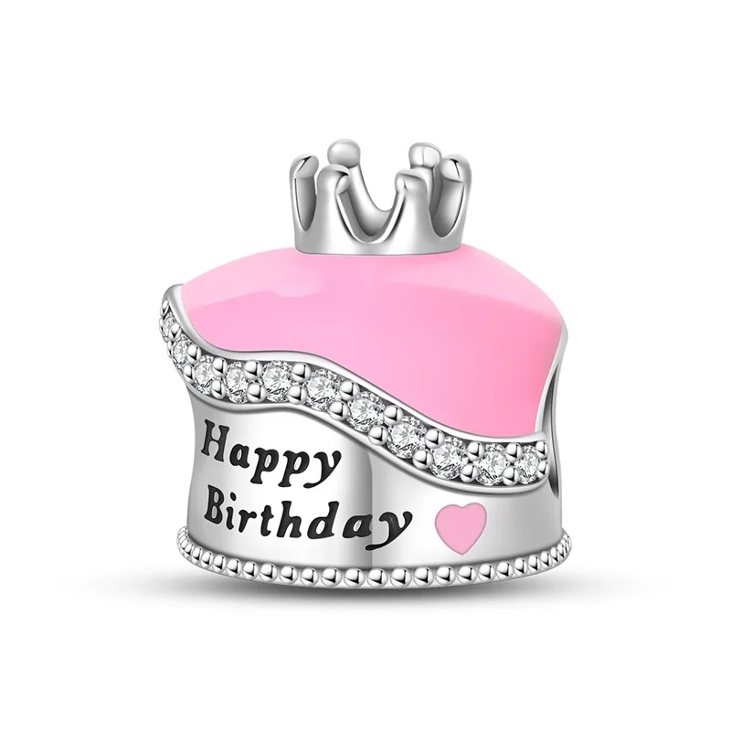 

925 Sterling Silver Crown Birthday Cake Charms Bead Fit Original Bracelet DIY Girls Birthday Celebration Party Jewelry Gift For