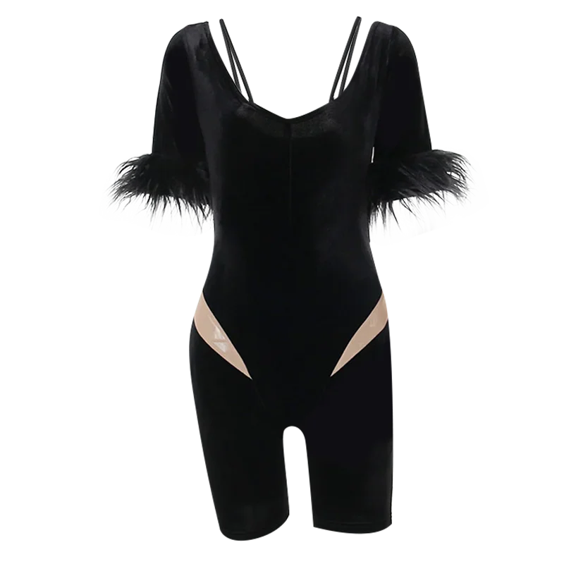 Combinaison une pièce au design directionnel élégant pour femme, short skinny en fourrure de daim, nouveau, 2024