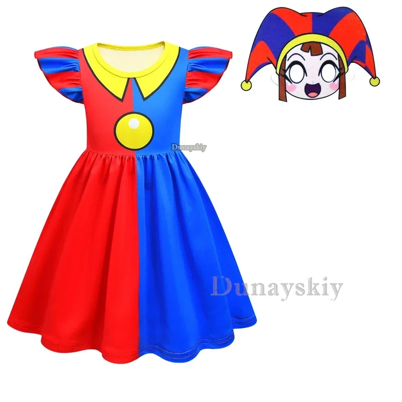 Digitale Kinder Cosplay Einhorn Kostüm Mädchen Pomni Prinzessin Kleid Maske Handschuhe Kinder Halloween Cartoon Sommerkleid