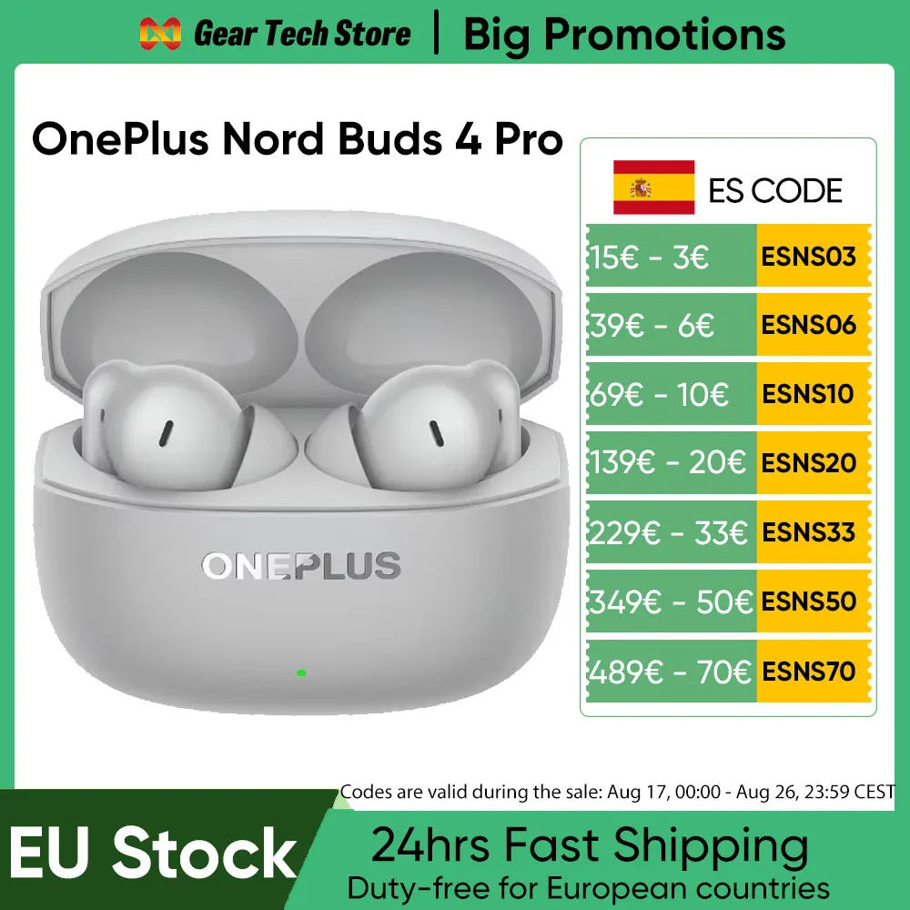 Cuffie Oneplus Nord 4 Pro Versione Globale, Connessione Bluetooth Type-C, Cancellazione Attiva del Rumore, Riduzione del Rumore di 55Db