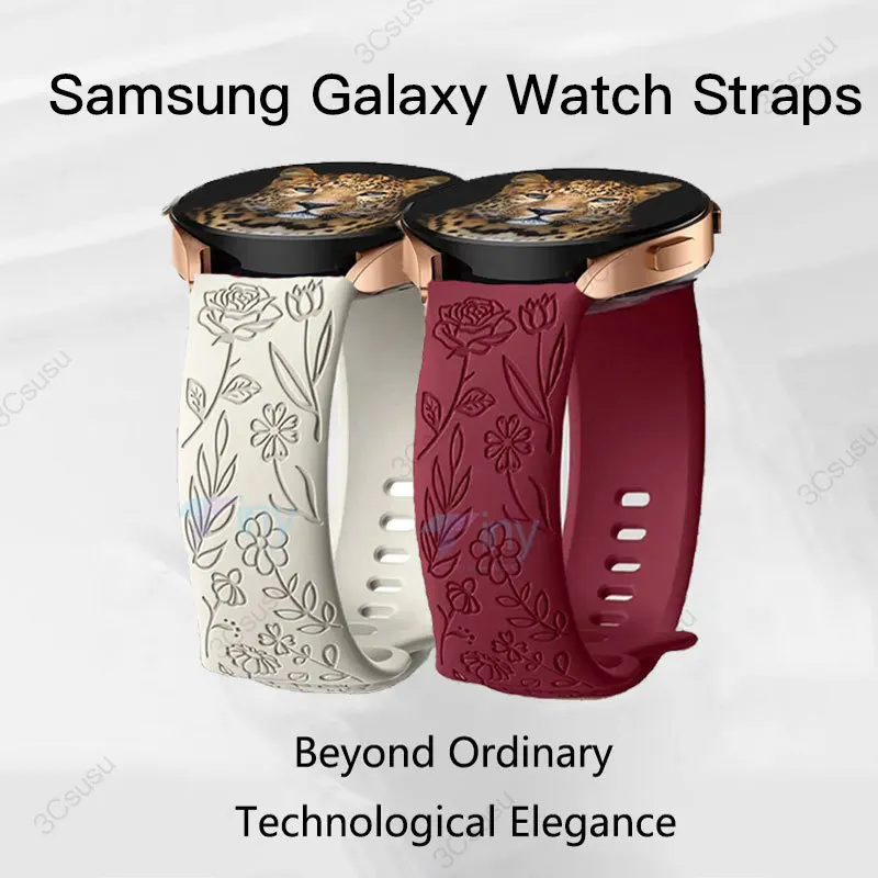 18mm 20mm 22mm Rose engrave Band for Samsung Galaxy Watch 654 40mm 44mm Gear S3 Silicone Cute Strap Classic 43mm 45mm Active 2