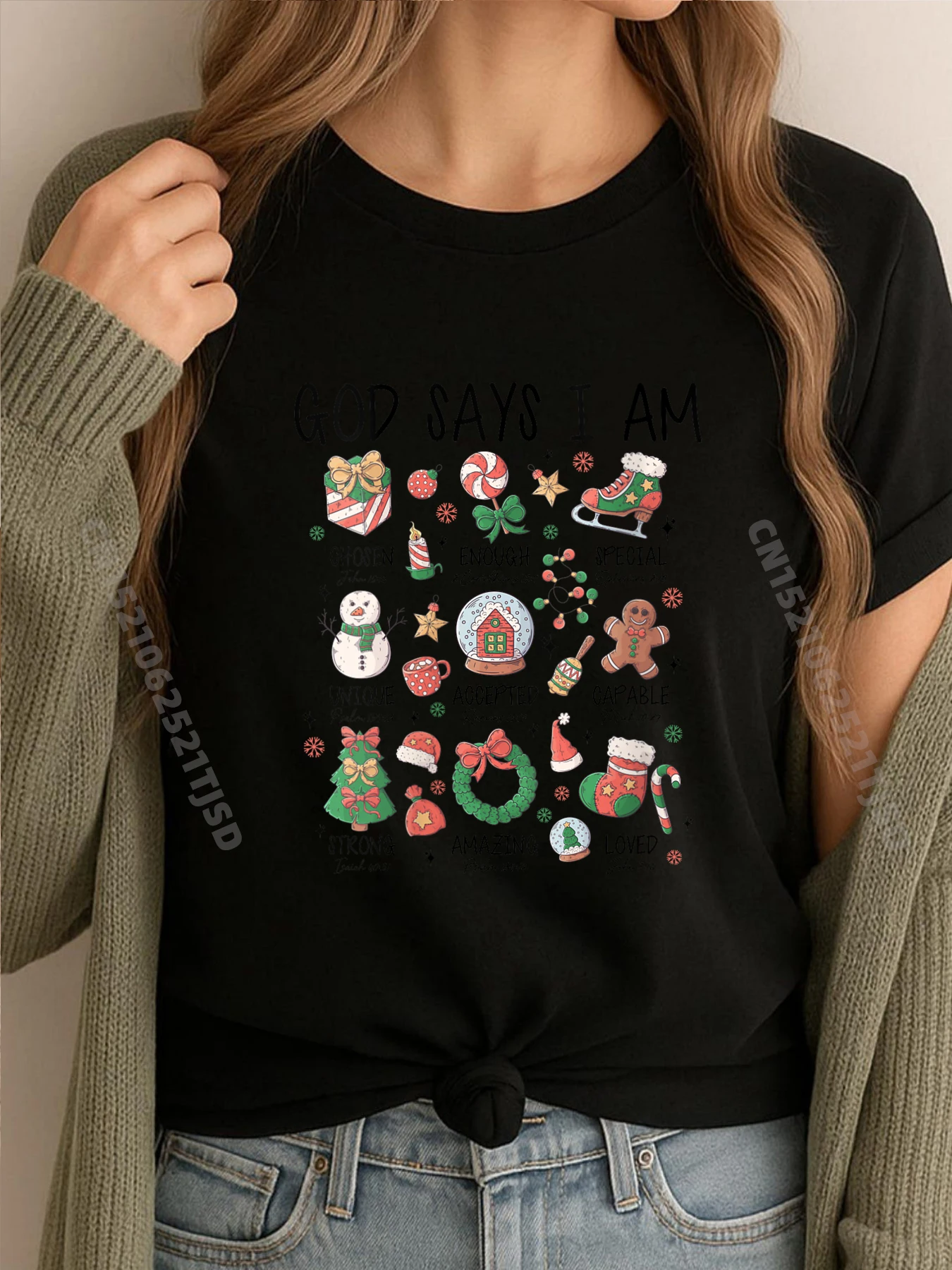 

Женский Бог говорит, я милый рождественский, христианский, для девочек, женская одежда больших размеров, модная и модная рождественская Vaporwave