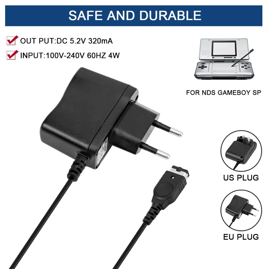 NEW 5.2V Home Wall Travel Charger AC Adapter For Nintend DS NDS GBA SP Gameboy Advance SP Power Supply Charging Cable EU US Plug