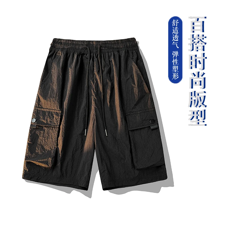 Summer Solid Color Outdoor Sports Shorts Men Cargo Pants Multi-Pocket Breathable  Loose Quick Drying Gym Straight Leg Shorts