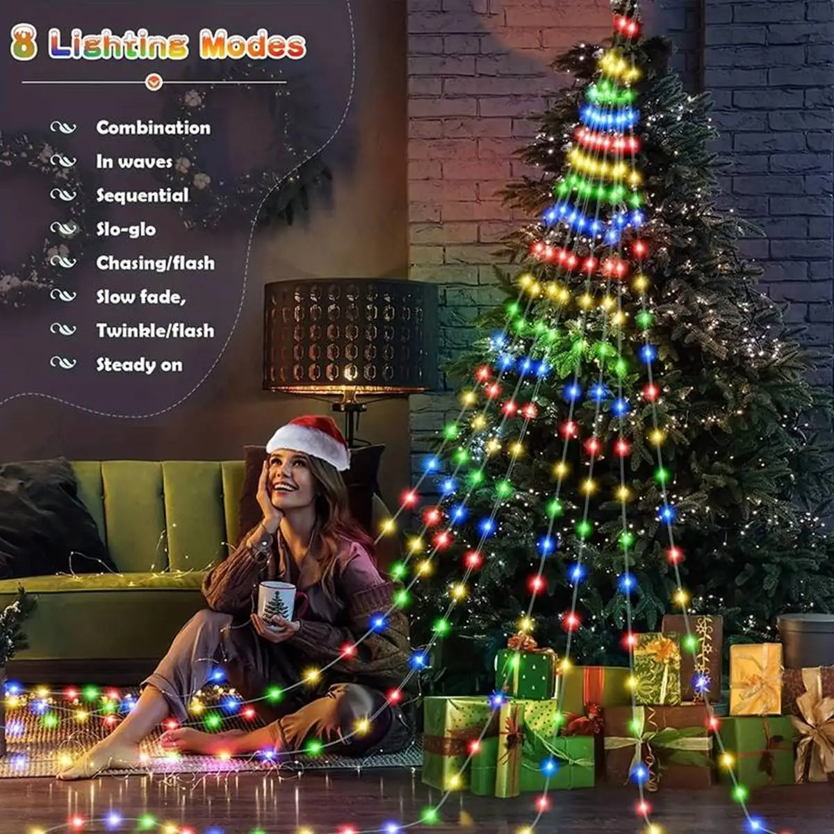 1PC 180LED Waterfall Tree Fairy Light USB Plug 8 Modes Window Curtain Icicle Light For Outdoor Garland Christmas Tree Decoration