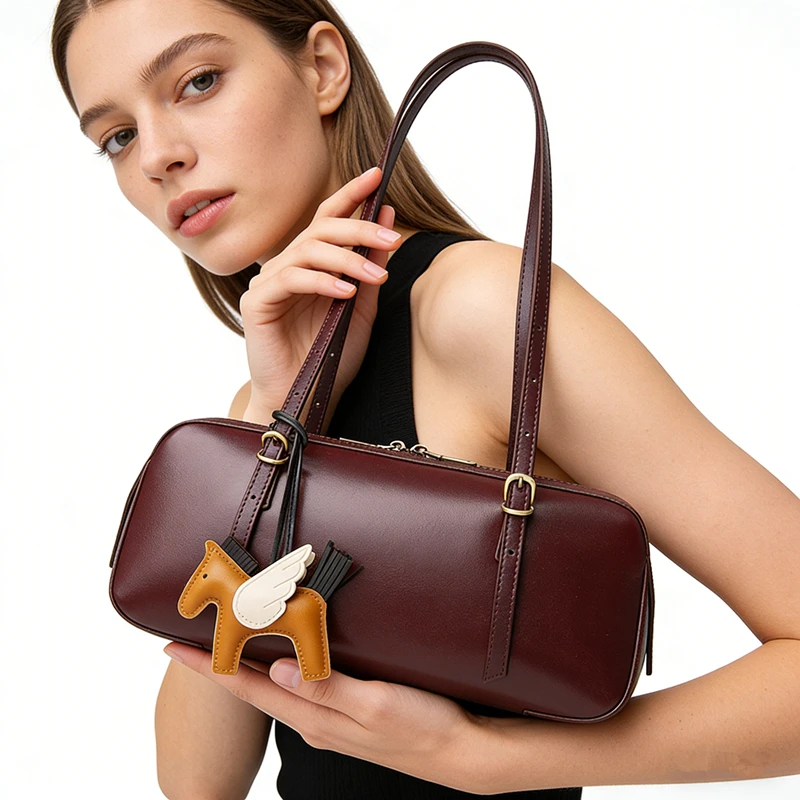 

BURMINSA Genuine Leather Armpit Bags For Women 2026 Luxury Office Shoulder Handbags Elegant Pillow Tote Daily Commute Handbags